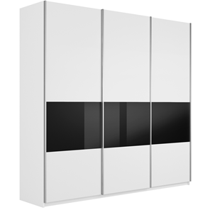 Шкаф 3-х дверный Широкий Прайм (ДСП / Черное стекло) 2400x570x2300, Белый снег во Владикавказе