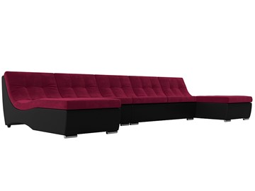 Большой П-образный диван Монреаль, Бордовый\Черный (Микровельвет\Экокожа) во Владикавказе