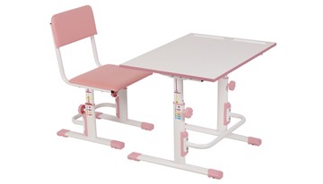 Комплект детской мебели POLINI Kids Растущая парта-трансформер М1 и стул регулируемый L Белый-розовый во Владикавказе