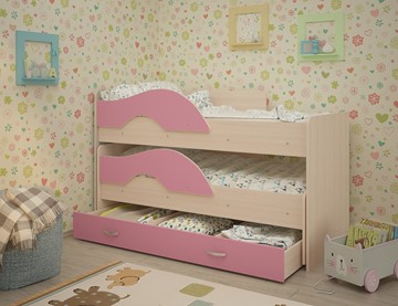 Детская 2-этажная кровать Радуга 1.6 с ящиком, корпус Млечный дуб, фасад Розовый во Владикавказе