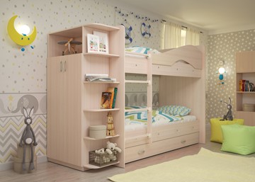 Детская кровать для девочки Мая на щитах со шкафом и ящиками, цвет Млечный дуб во Владикавказе