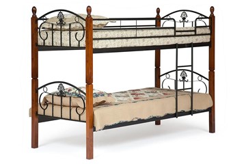 Детская кровать BOLERO двухярусная дерево гевея/металл, 90*200 см (bunk bed), красный дуб/черный во Владикавказе
