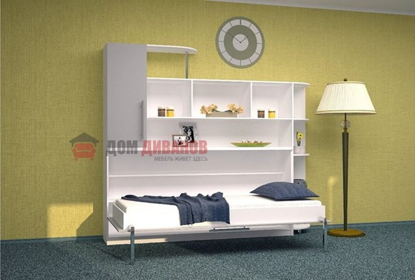 Детская кровать-шкаф Горизонтальная в серых тонах, Белый шагрень/Алюминий (900х2000) во Владикавказе - изображение