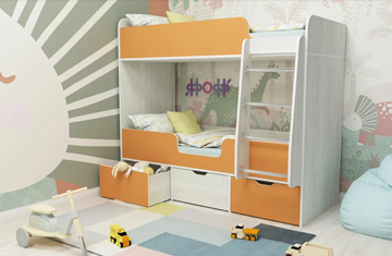 Детская двухъярусная кровать Малыш двойняшка 70х160, корпус Винтерберг, фасад Оранжевый во Владикавказе