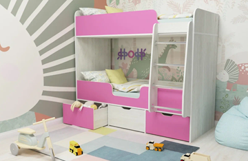 Детская 2-ярусная кровать Малыш двойняшка 70х160, корпус Винтерберг, фасад Розовый во Владикавказе