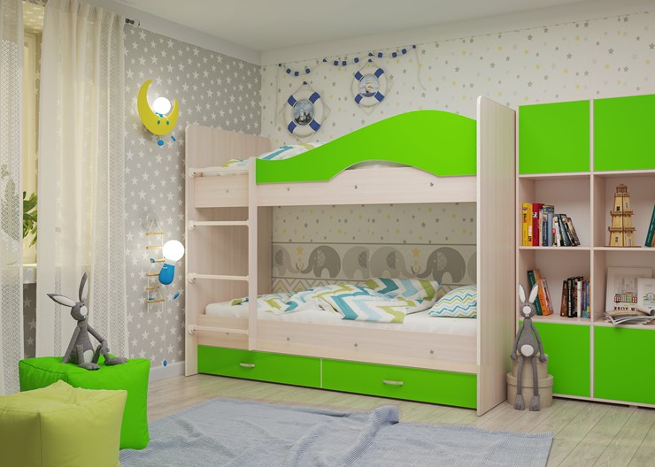 Двухэтажная детская кровать Мая на щитах, корпус Млечный дуб, фасад Салатовый во Владикавказе - изображение 2