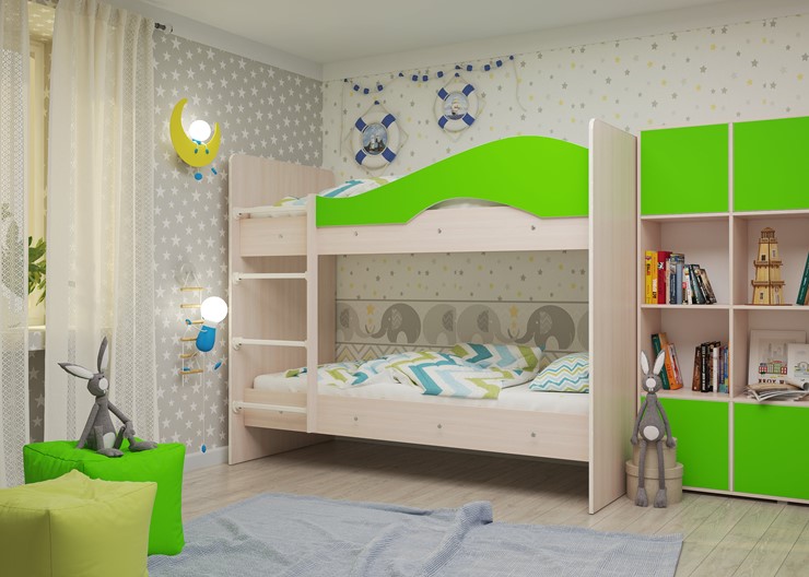 Двухэтажная детская кровать Мая на щитах, корпус Млечный дуб, фасад Салатовый во Владикавказе - изображение 1