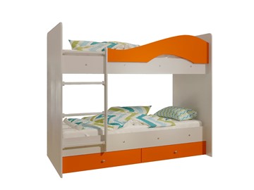 Детская двухъярусная кровать Мая с 2 ящиками на щитах, корпус Млечный дуб, фасад Оранжевый во Владикавказе - предосмотр 4