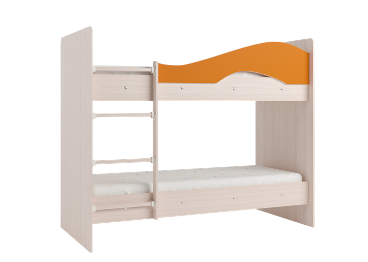 Детская двухъярусная кровать Мая с 2 ящиками на щитах, корпус Млечный дуб, фасад Оранжевый во Владикавказе - изображение 2