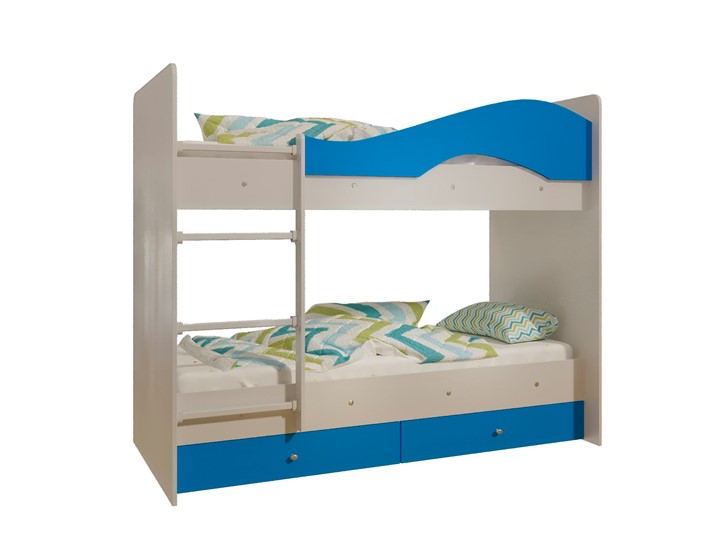 Двухэтажная детская кровать Мая с 2 ящиками на щитах, корпус Млечный дуб, фасад Синий во Владикавказе - изображение 4