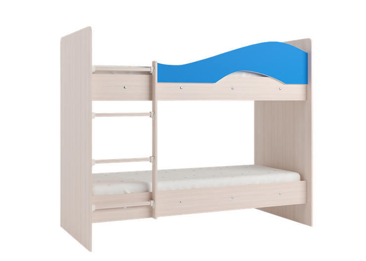 Двухэтажная детская кровать Мая с 2 ящиками на щитах, корпус Млечный дуб, фасад Синий во Владикавказе - изображение 2