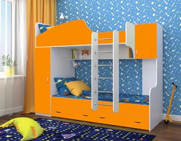 Детская кровать-шкаф Юниор-2, каркас Белое дерево, фасад Оранжевый во Владикавказе