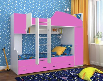 Детская кровать-шкаф Юниор-2, каркас Белое дерево, фасад Розовый во Владикавказе