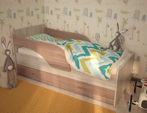 Кровать с бортиками Максимка, корпус Шимо светлый, фасад Шимо темный во Владикавказе - изображение