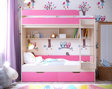 Детская 2-ярусная кровать Ярофф Юниор-5, каркас Дуб, фасад Розовый во Владикавказе