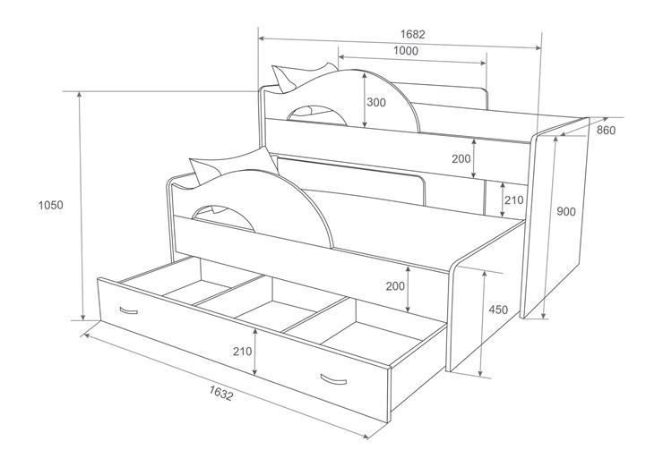 Двухэтажная кровать Радуга 1.6 с ящиком, корпус Млечный дуб, фасад Оранжевый во Владикавказе - изображение 1