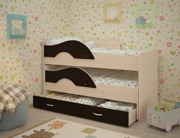 Двухэтажная детская кровать Радуга 1.6 с ящиком, корпус Млечный дуб, фасад Венге во Владикавказе