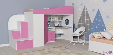 Детская кровать-чердак Кадет-1, корпус Белое дерево, фасад Розовый во Владикавказе