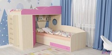 Детская кровать-шкаф Кадет-2 с металлической лестницей, корпус Дуб, фасад Розовый во Владикавказе