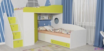 Детская кровать-шкаф Кадет-2 с универсальной лестницей, корпус Белое дерево, фасад Лайм во Владикавказе