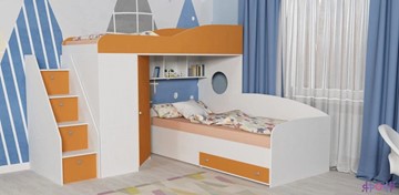 Детская кровать-шкаф Кадет-2 с универсальной лестницей, корпус Белое дерево, фасад Оранжевый во Владикавказе