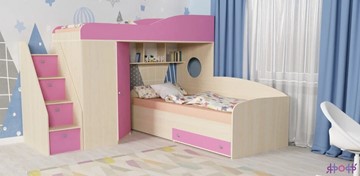 Детская кровать-шкаф Кадет-2 с универсальной лестницей, корпус Дуб, фасад Розовый во Владикавказе