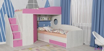 Детская кровать-чердак Кадет-2 с универсальной лестницей, корпус Винтерберг, фасад Розовый во Владикавказе