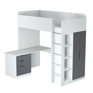 Кровать-чердак с письменным столом и шкафом POLINI Kids Simple Белый / Серый во Владикавказе