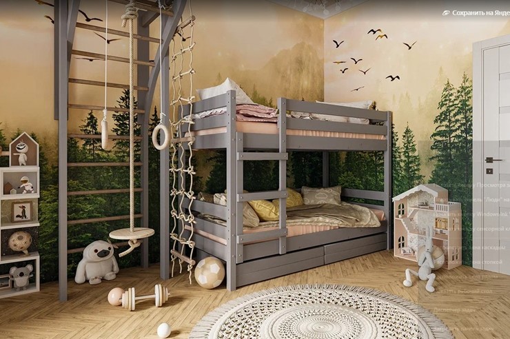 Кровать детская Джуниор двухъярусная с ящиками (Антрацит) во Владикавказе - изображение 1