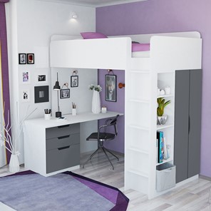 Кровать-чердак с письменным столом и шкафом POLINI Kids Simple Белый / Серый во Владикавказе - предосмотр 3