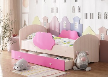 Детская кровать с бортиками Тучка с ящиком, корпус Дуб млечный, фасад Розовый во Владикавказе