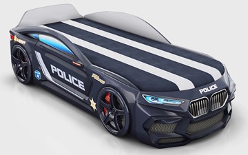 Кровать-машина детская Romeo-М Police + подсветка фар, ящик, матрас, Черный во Владикавказе