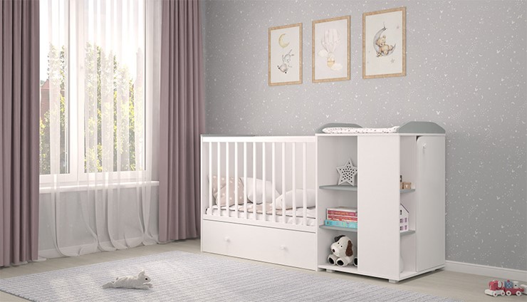 Детская кровать с комодом POLINI Kids Ameli 800 Белый / Серый, серия AMELI во Владикавказе - изображение 2