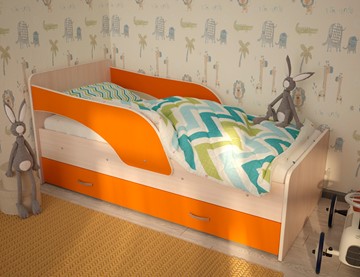 Детская кровать с ящиками Максимка, корпус Млечный дуб, фасад Оранжевый во Владикавказе - предосмотр