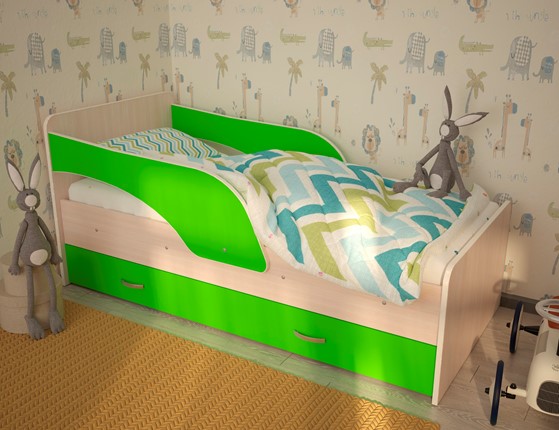 Кровать с ящиками Максимка, корпус Млечный дуб, фасад Салатовый во Владикавказе - изображение