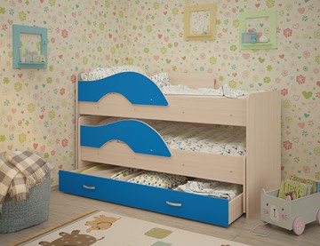 Детская 2-ярусная кровать Радуга 1.6 с ящиком, корпус Млечный дуб, фасад Синий во Владикавказе