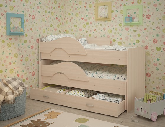 Детская 2-х ярусная кровать Радуга 1.6 с ящиком, цвет Млечный дуб во Владикавказе - изображение