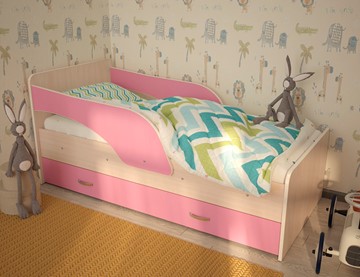 Детская кровать с бортиками Максимка, корпус Млечный дуб, фасад Розовый во Владикавказе - предосмотр