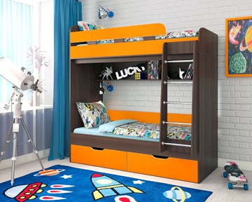 Детская 2-х ярусная кровать Ярофф Юниор-5, каркас Бодего, фасад Оранжевый во Владикавказе
