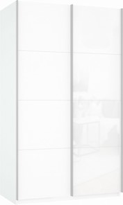 Шкаф-купе двухдверный Прайм (ДСП/Белое стекло) 1600x570x2300, белый снег во Владикавказе