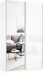 Шкаф 2-дверный Прайм (Зеркало/Белое стекло) 1400x570x2300, белый снег во Владикавказе