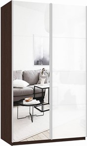 Шкаф 2-х дверный Прайм (Зеркало/Белое стекло) 1400x570x2300, венге во Владикавказе