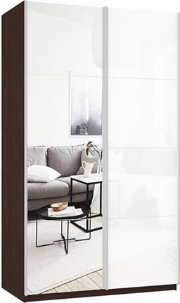 Шкаф 2-х дверный Прайм (Зеркало/Белое стекло) 1400x570x2300, венге во Владикавказе - изображение