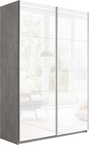 Шкаф 2-дверный Прайм (Белое стекло/Белое стекло) 1400x570x2300, бетон во Владикавказе
