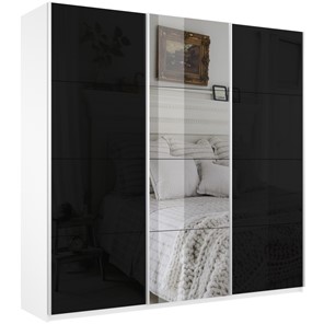 Шкаф 3-х дверный Широкий Прайм (2 Стекла Черных / Зеркало) 2400x570x2300, Белый Снег во Владикавказе