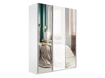 Шкаф 3-дверный Широкий Прайм (2 Зеркала / Стекло белое) 2400x570x2300, Белый Снег во Владикавказе