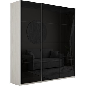 Шкаф 3-дверный Широкий Прайм (Черное стекло) 2400x570x2300, Ясень Анкор светлый во Владикавказе
