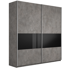 Шкаф 2-дверный Широкий Прайм (ДСП / Черное стекло) 2200x570x2300, Бетон во Владикавказе
