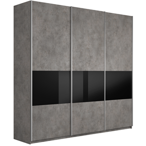 Шкаф 3-створчатый Широкий Прайм (ДСП / Черное стекло) 2400x570x2300, Бетон во Владикавказе