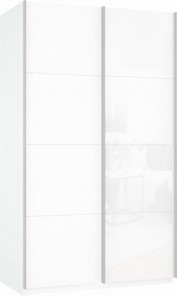 Шкаф 2-х створчатый Прайм (ДСП/Белое стекло) 1400x570x2300, белый снег во Владикавказе